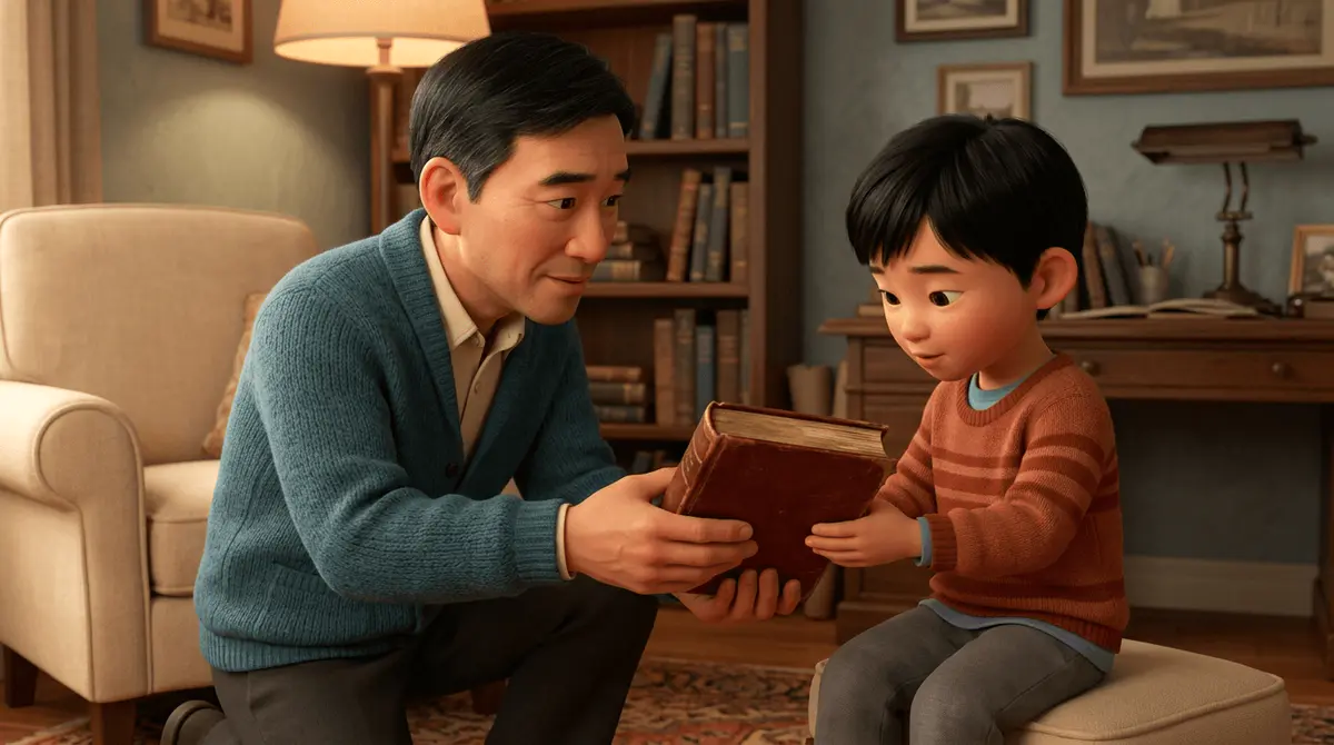 Un parrain confie un livre de son enfance à son filleul