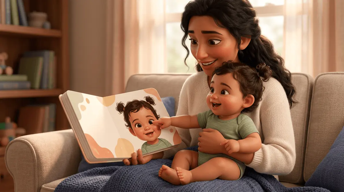 Un bébé d'un an reconnaît son visage dans son livre personnalisé