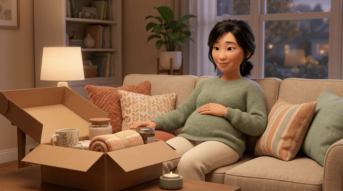 Une future maman se détend avec un coffret cocooning bien-être