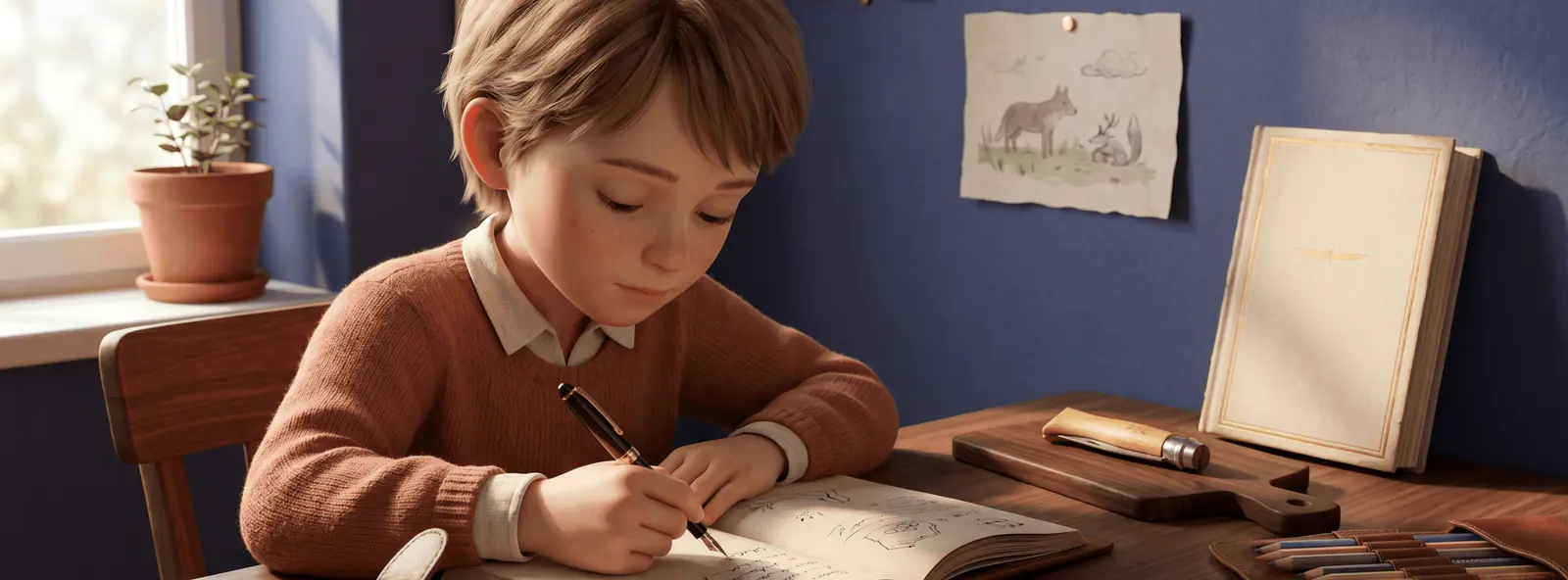 Filleul de 8 ans recevant un livre dédicacé de sa marraine